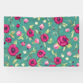 Red Flowers on a green background  Banner