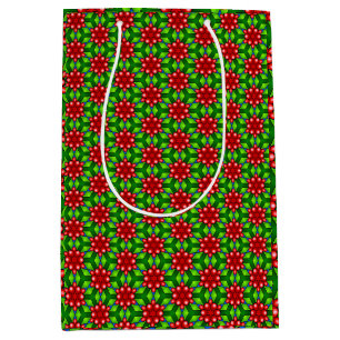 Red Flowers on a Green Background Medium Gift Bag