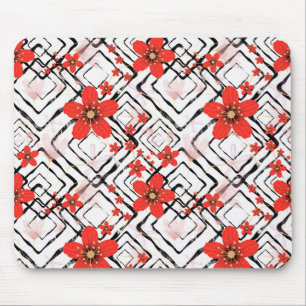 Red flowers on a white, black background. mouse pad