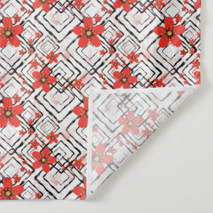 Red flowers on a white, black background. tapestry