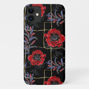 Red flowers on black. iPhone 11 case