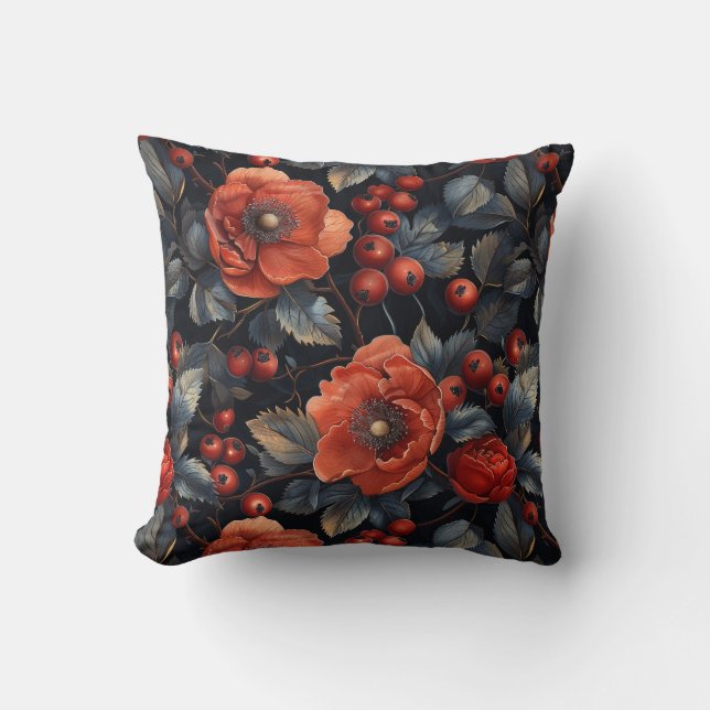 Red flowers on black cushion (Front)