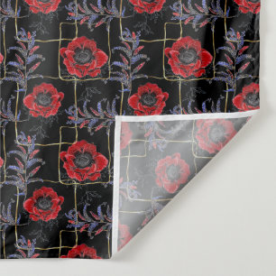Red flowers on black. tapestry