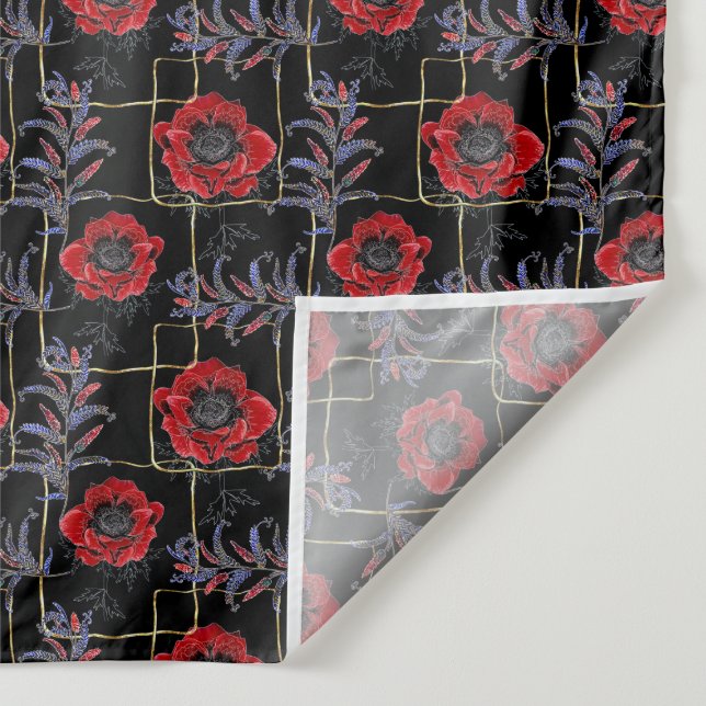 Red flowers on black. tapestry (Detail)