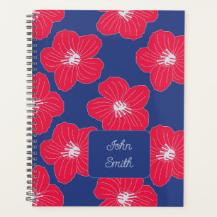Red Flowers on Blue_ Floral Pattern Script Planner