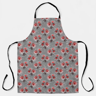Red flowers on gray apron