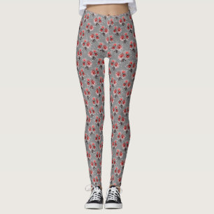 Red flowers on gray leggings