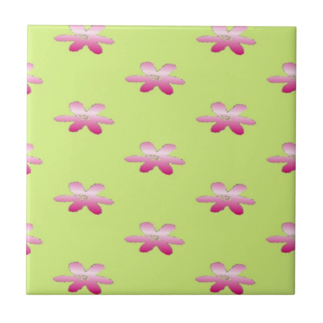 Red flowers on green ceramic tile (Front)