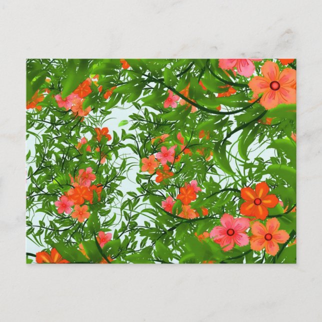 Red Flowers on Green Postcard (Front)