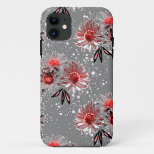 Red flowers on grey iPhone 11 case