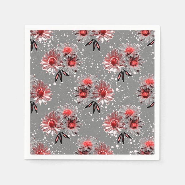 Red flowers on grey napkin (Front)