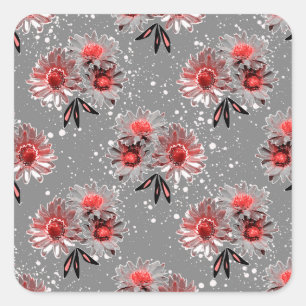 Red flowers on grey square sticker