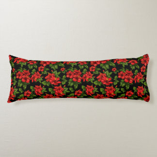  Red flowers on the black background Body Cushion