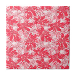 Red flowers on white. ceramic tile