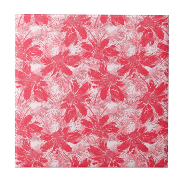 Red flowers on white. ceramic tile (Front)