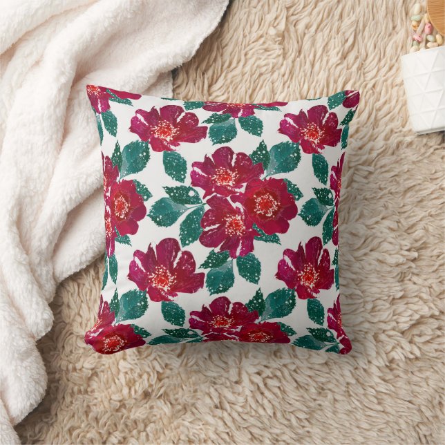 Red flowers on white. cushion (Blanket)