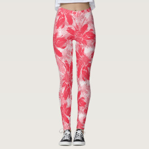 Red flowers on white. leggings