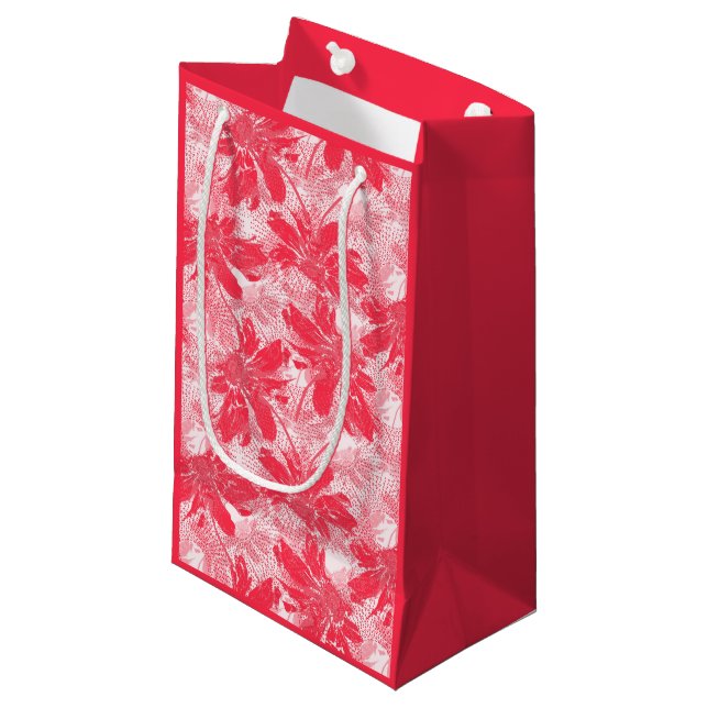 Red flowers on white. small gift bag (Front Angled)
