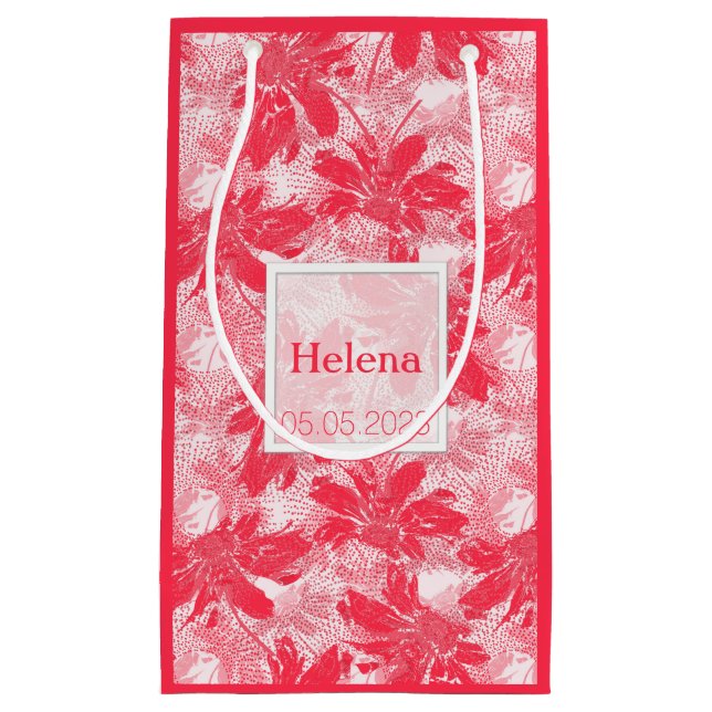 Red flowers on white. small gift bag (Front)