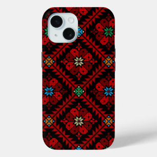 Red flowers Palestine Embroidery tatreez Pattern iPhone 15 Case