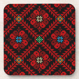 Red flowers Palestine Embroidery tatreez Pattern Coaster
