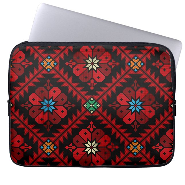 Red flowers Palestine Embroidery tatreez Pattern Laptop Sleeve (Front)