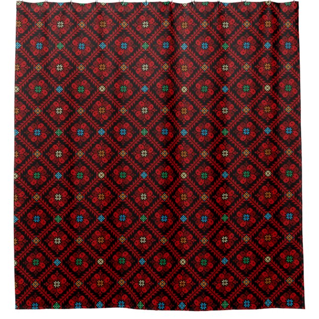 Red flowers Palestine Embroidery tatreez Pattern Shower Curtain (Front)