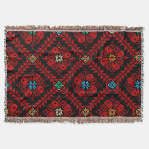 Red flowers Palestine Embroidery tatreez Pattern Throw Blanket