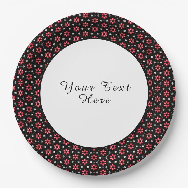 Red Flowers Paper Plate (Front)