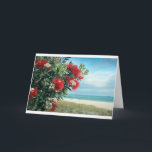 Red flowers paradise beach New Zealand summer Holiday Card<br><div class="desc">Red Pohutukawa tree flowers paradise beach New Zealand summer</div>
