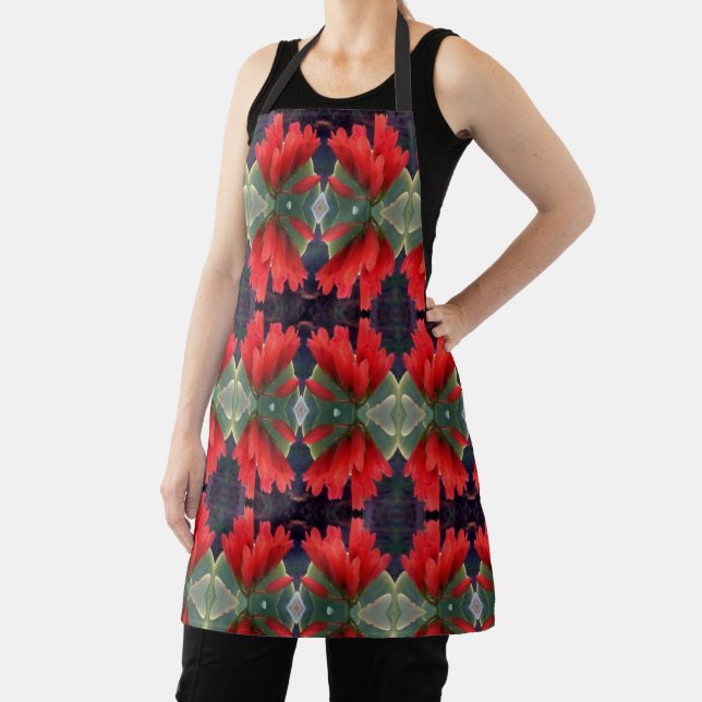 Red Flowers Pattern Apron (Insitu)