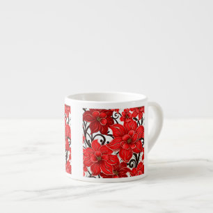 Red Flowers Pattern Espresso Mug 