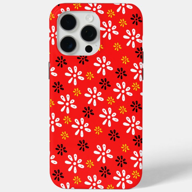 Red  Flowers Pattern iPhone 15 Pro Max Case (Back)