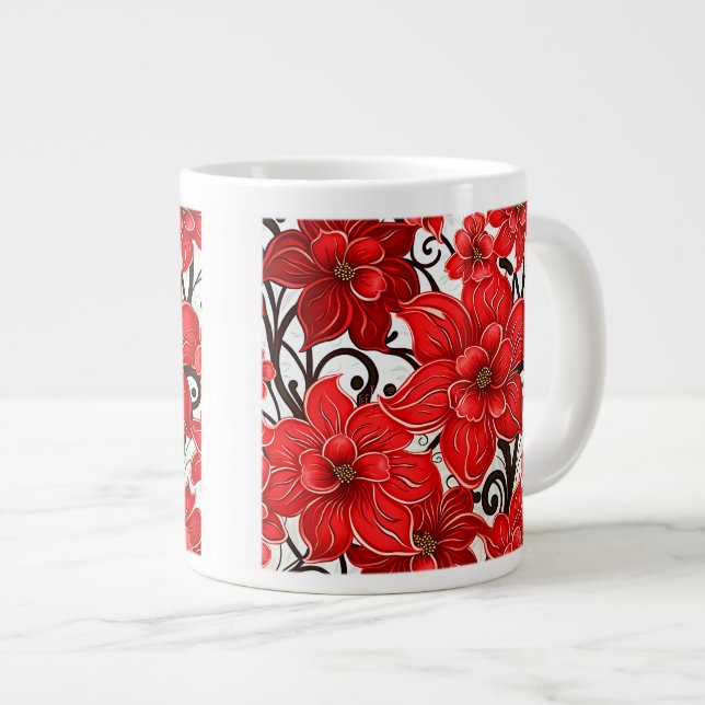 Red Flowers Pattern Jumbo Mug  (Front Right)