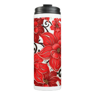 Red Flowers Pattern Thermal Tumbler