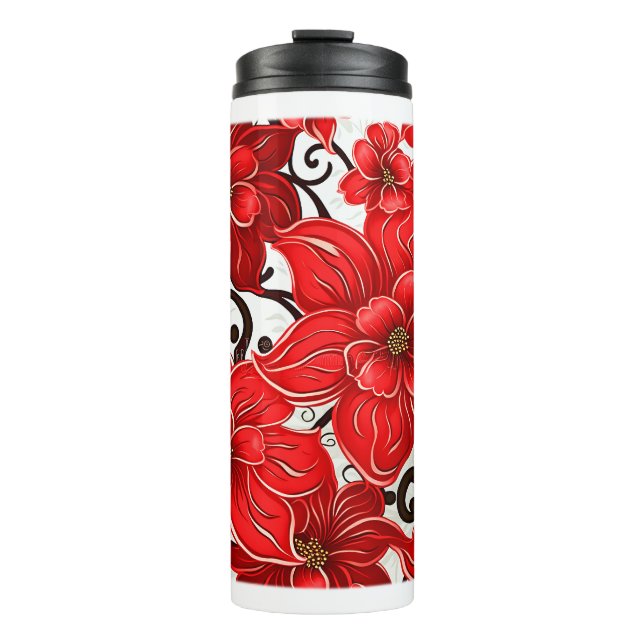 Red Flowers Pattern Thermal Tumbler  (Front)