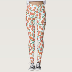 Red Flowers Pattern With White Background-142 Leggings