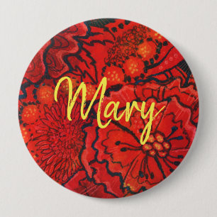 Red Flowers personalised monogram name custom text 10 Cm Round Badge