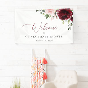 Red Flowers, Pink Flowers, Baby Shower Welcome Banner
