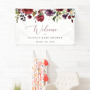 Red Flowers, Pink Flowers, Baby Shower Welcome Banner