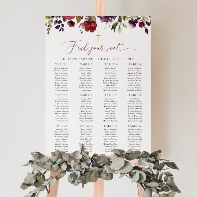 Red Flowers, Pink Flowers, Baptism Seating Chart (Creator Uploaded)