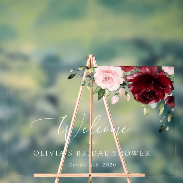 Red Flowers, Pink Flowers, Bridal Shower Welcome  Acrylic Sign (Neutral)