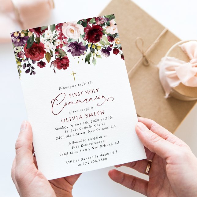 Red Flowers, Pink Flowers, First Holy Communion Invitation (Creator Uploaded)