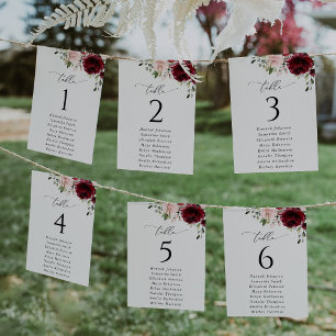 Red Flowers, Pink Flowers, Seating Chart Cards
