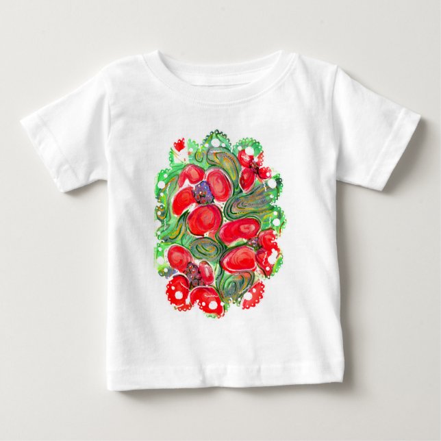 Red Flowers Poppy Floral Doodle Fantasy Baby T-Shirt (Front)