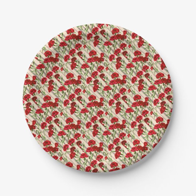 red flowers print paper plate (Front)