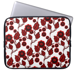 Red flowers, red leaves, Folk art floral Laptop Sleeve