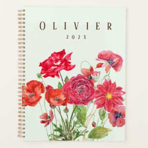 red flowers rose poppy watercolour painting planner