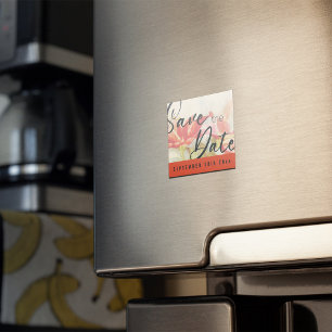 Red Flowers Save the Date Magnet