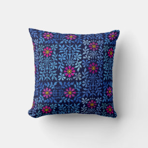 Red Flowers Scandinavian Folk Art Floral  Cushion